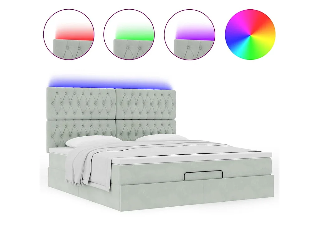 Ottoman-Bett mit Matratzen & LEDs Hellgrau 160x200 cm Samt