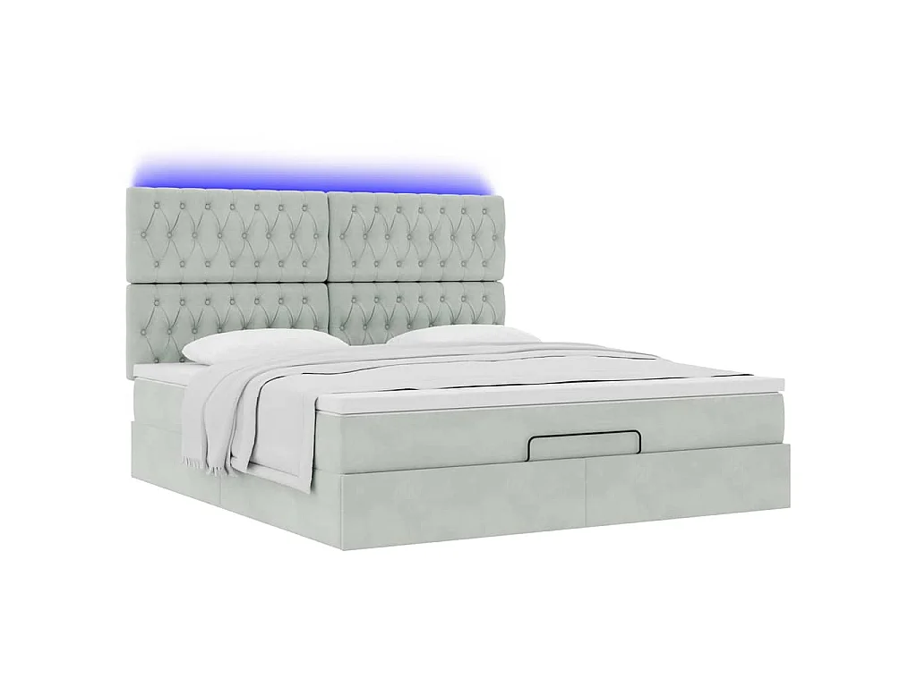 Ottoman-Bett mit Matratzen & LEDs Hellgrau 160x200 cm Samt