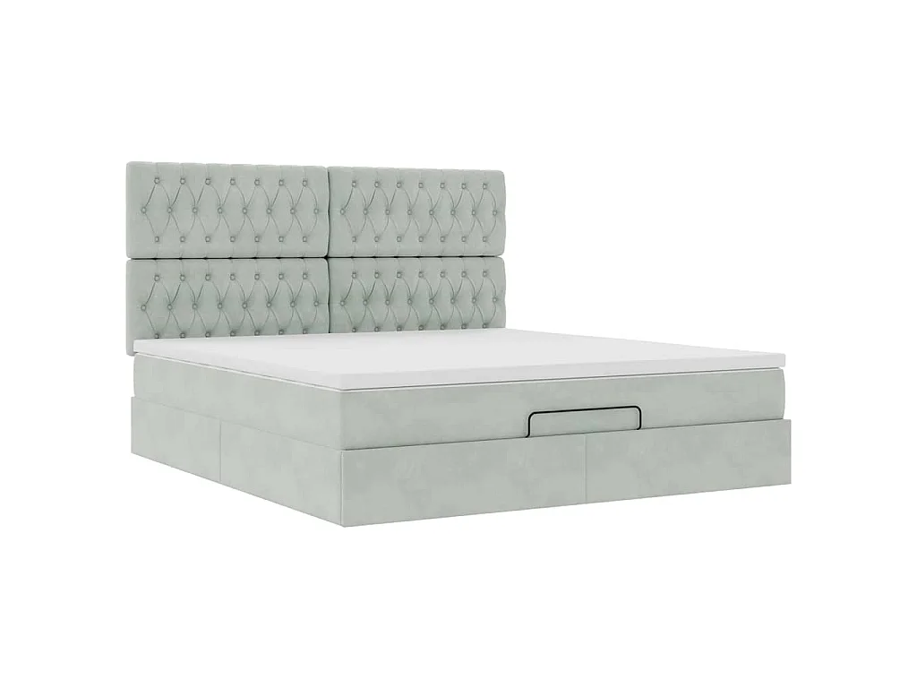 Ottoman-Bett mit Matratzen & LEDs Hellgrau 160x200 cm Samt