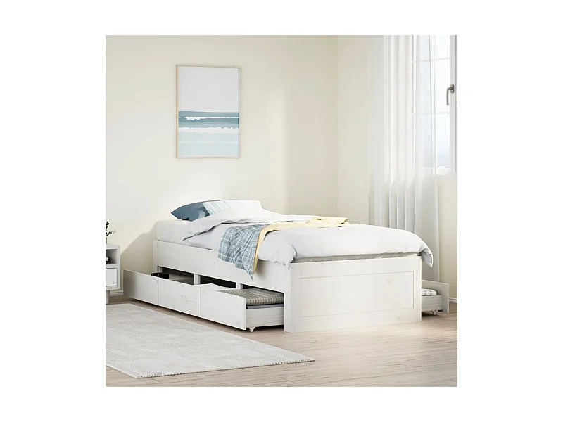 Cama sem colchão com gavetas 90x200 cm pinho maciço branco