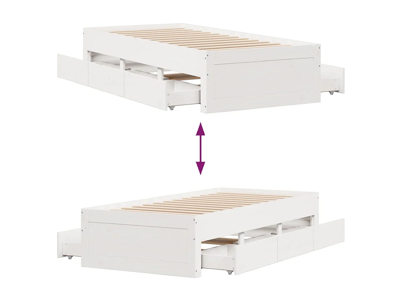 Cadre de lit sans matelas avec tiroirs 90x200 cm bois de pin