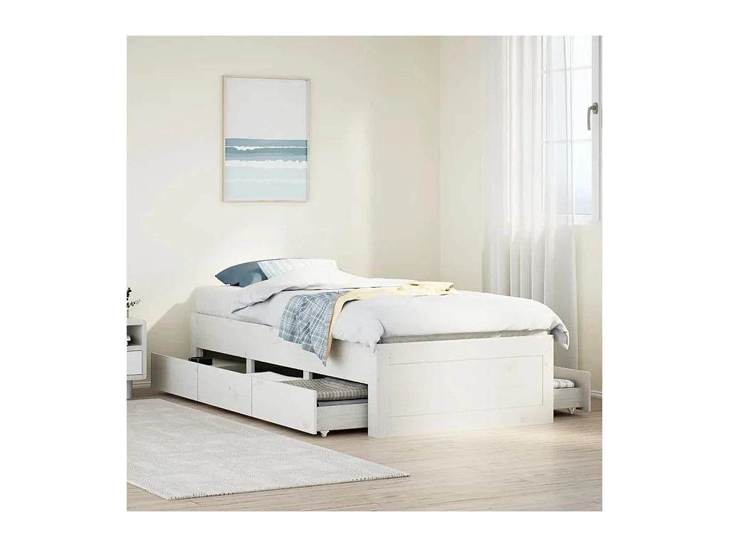 Bedframe zonder matras met lades grenenhout wit 90x200 cm