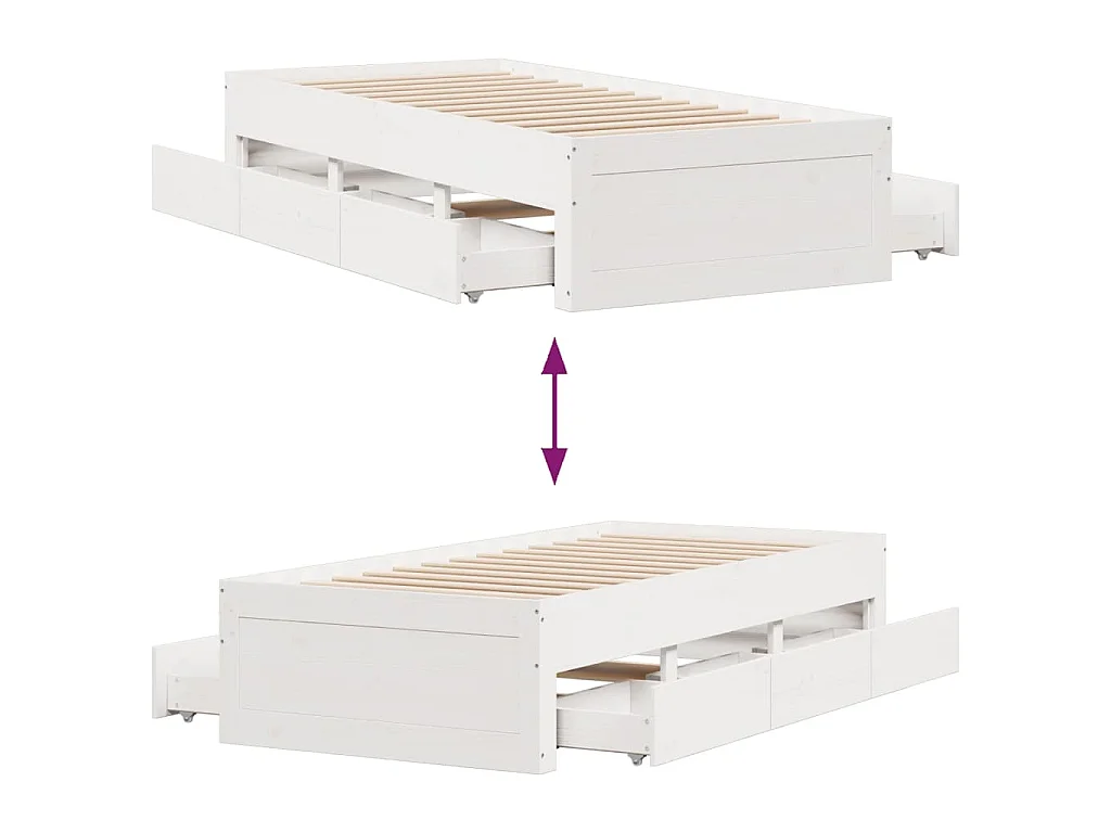 Cadre de lit sans matelas avec tiroirs 90x200 cm bois de pin