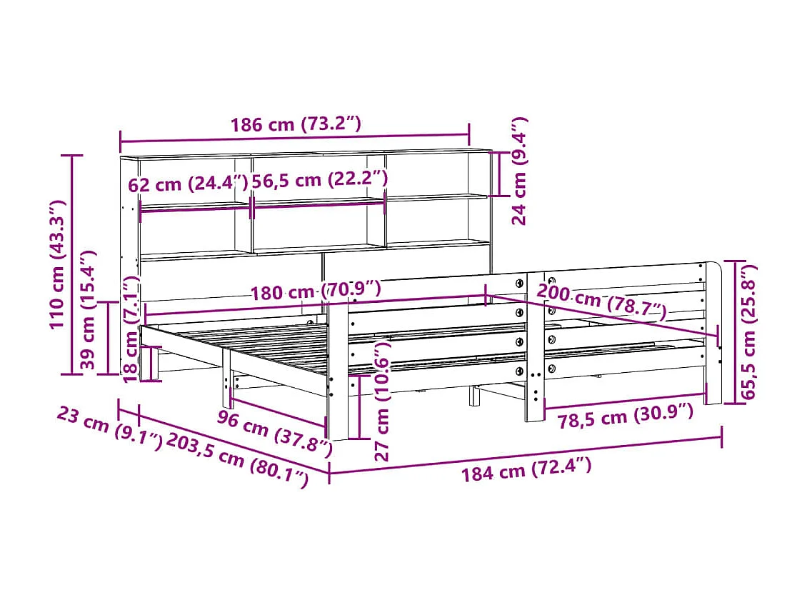 Cama sin colchón madera maciza de pino marrón cera 180x200 cm