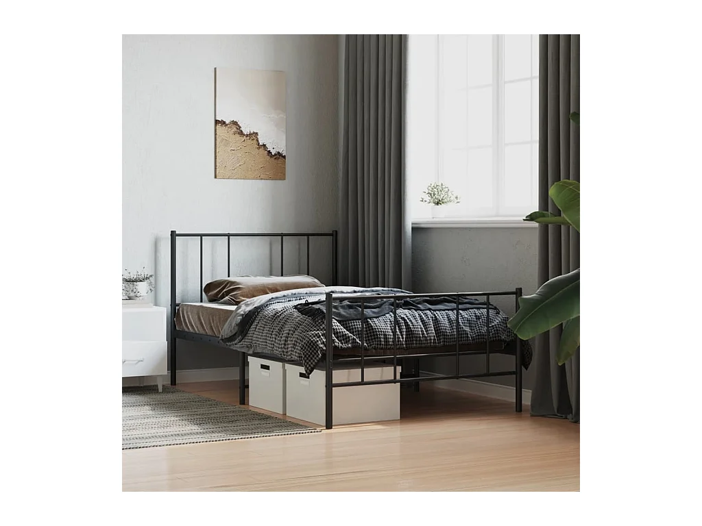 Cadre de lit métal sans matelas avec pied de lit noir 90x200 cm