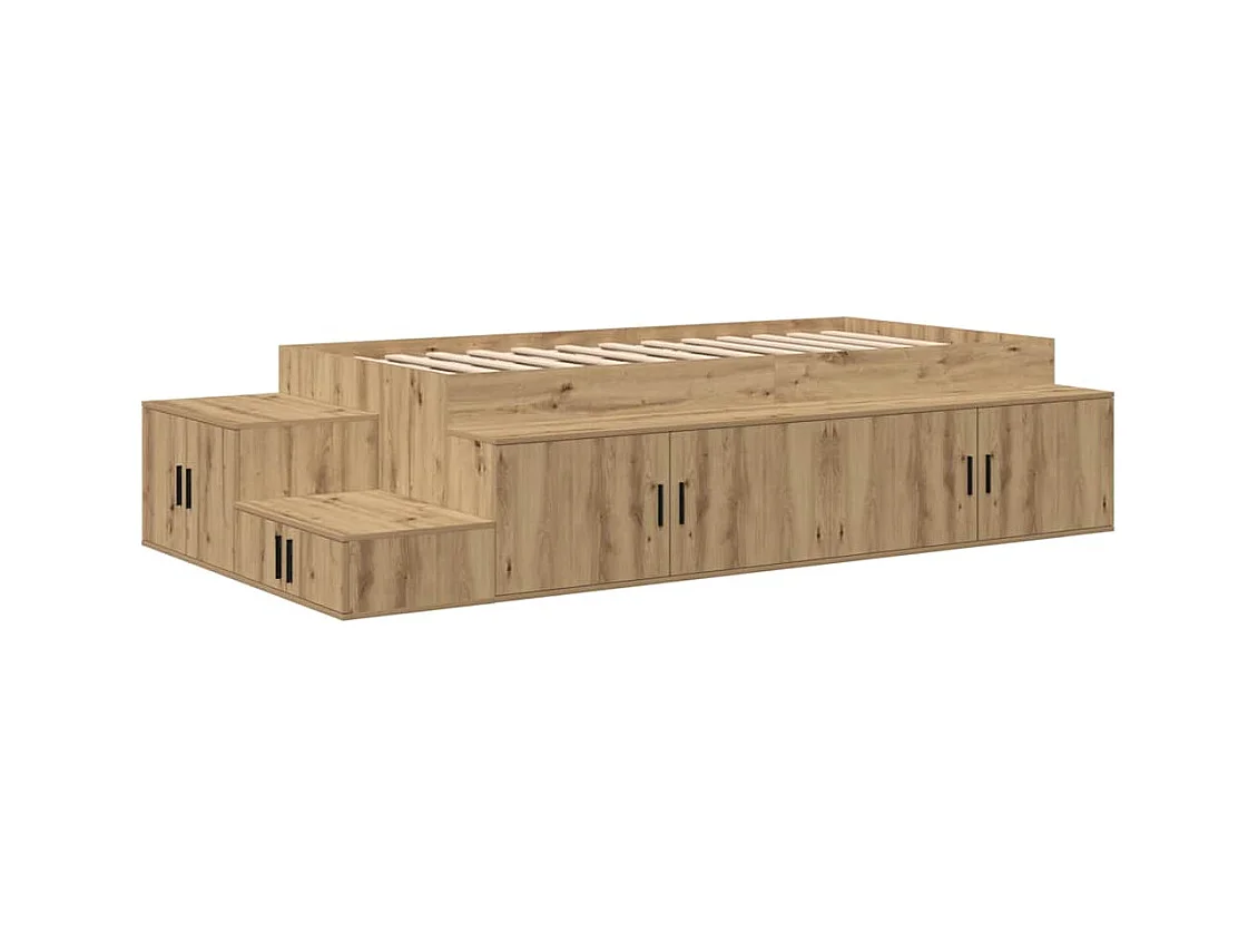 Cadre de lit avec rangement chêne artisanal 234 x 103 x 53.5 cm