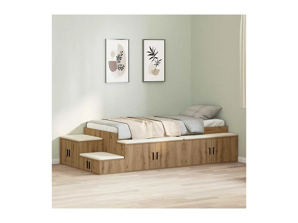 Cadre de lit avec rangement chêne artisanal 234 x 103 x 53.5 cm