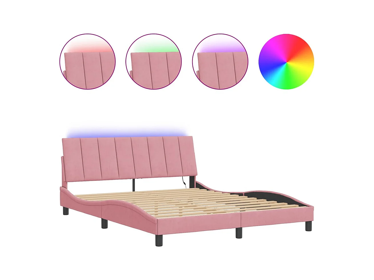 Cadre de lit avec LED sans matelas Hanko rose 160x200 cm velours