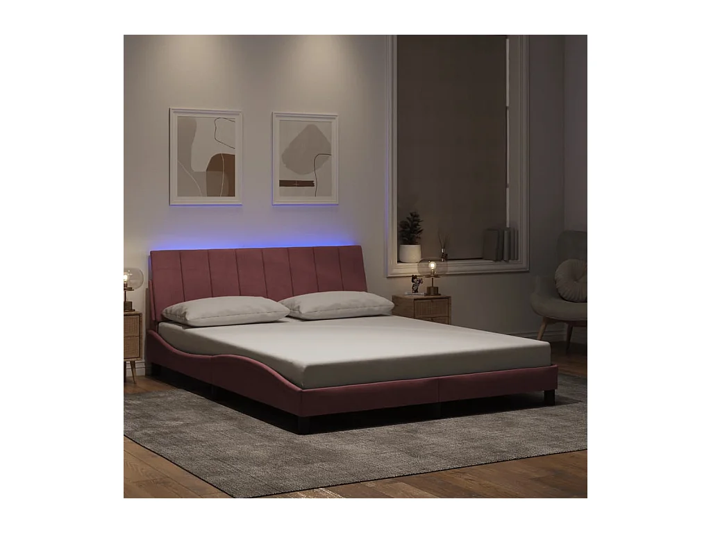 Cadre de lit avec LED sans matelas rose 160x200 cm velours