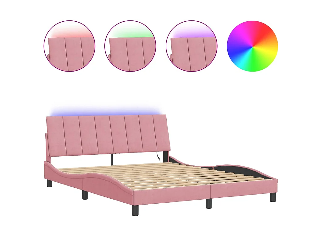 Bedframe met LED zonder matras "Hanko"  fluweel roze 160x200 cm