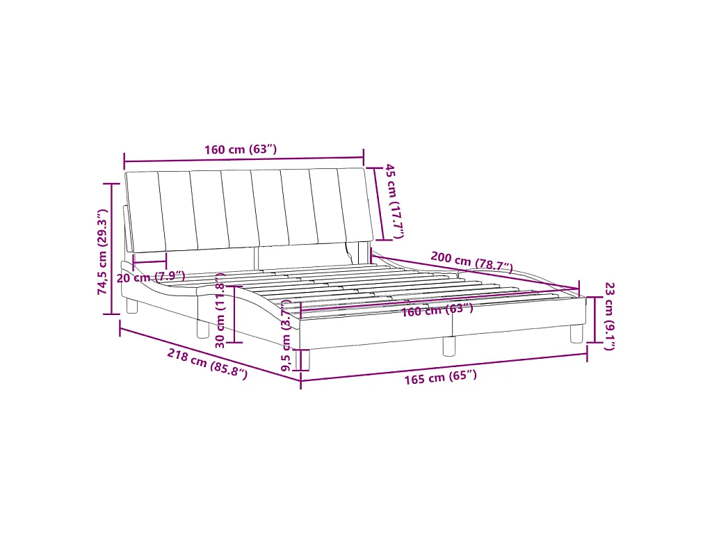 Bedframe met LED zonder matras "Hanko"  fluweel roze 160x200 cm