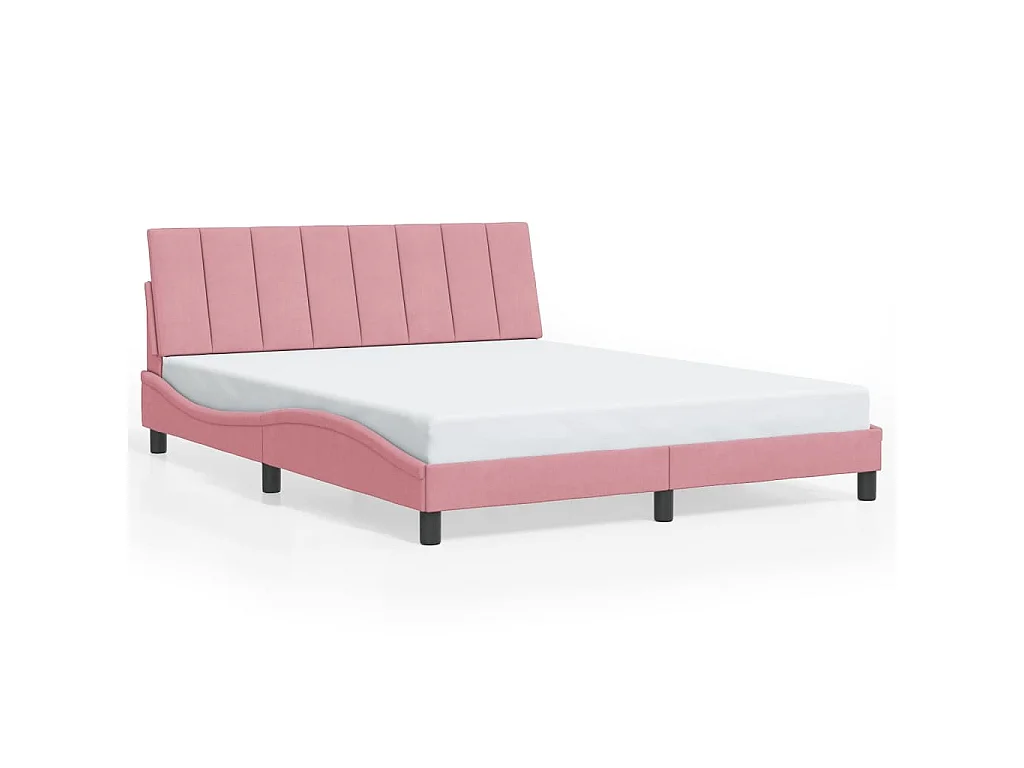Bedframe met LED zonder matras "Hanko"  fluweel roze 160x200 cm