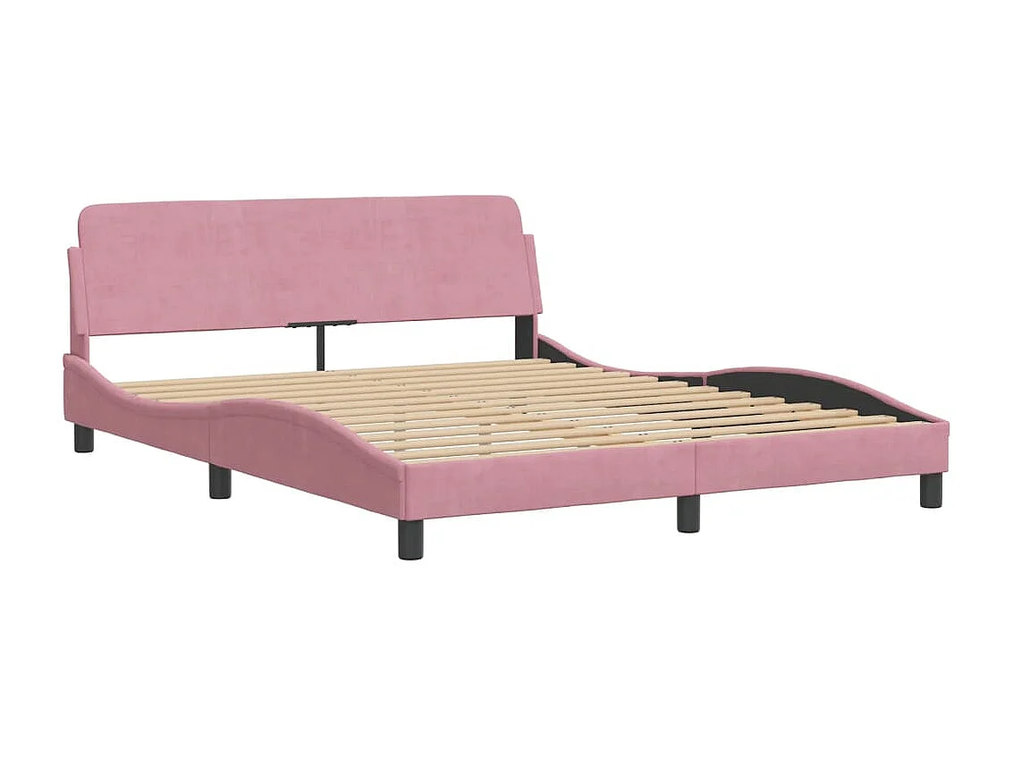Bedframe met LED zonder matras "Hanko"  fluweel roze 160x200 cm