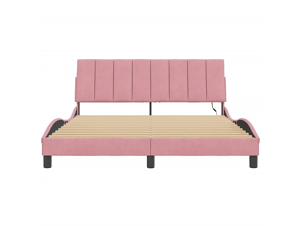 Cadre de lit avec LED sans matelas Hanko rose 160x200 cm velours