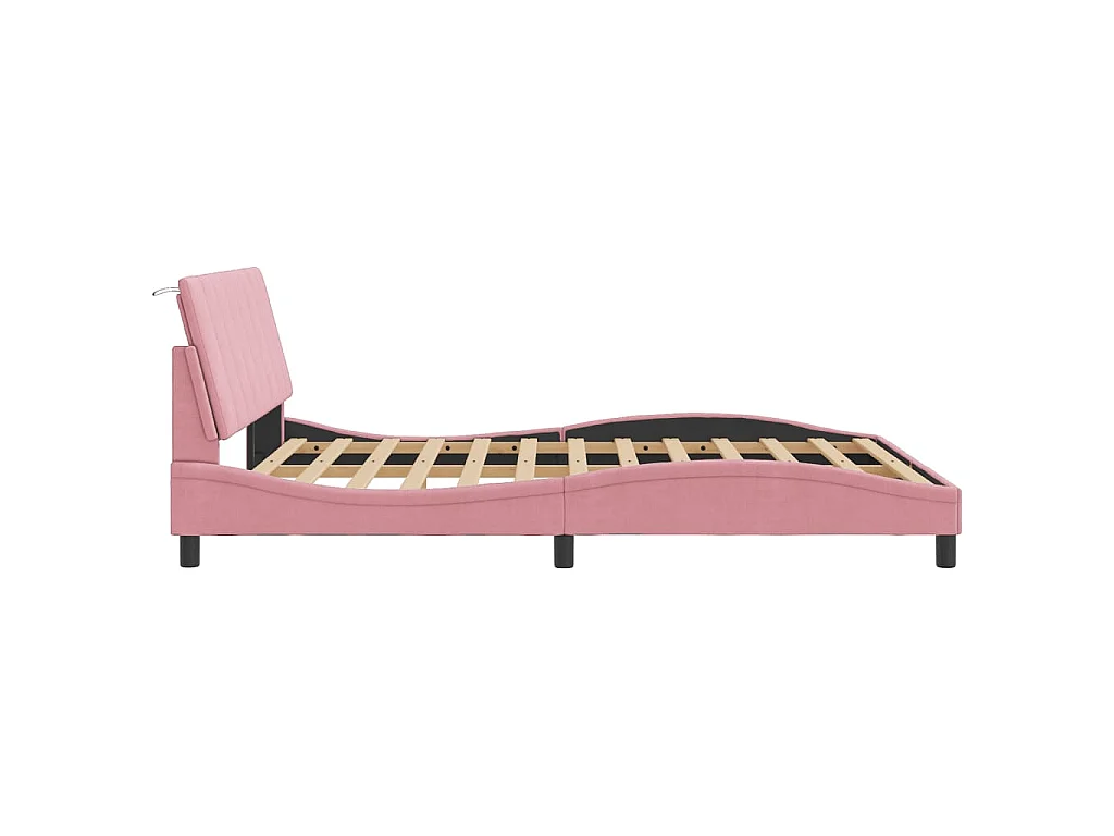Cadre de lit avec LED sans matelas Hanko rose 160x200 cm velours