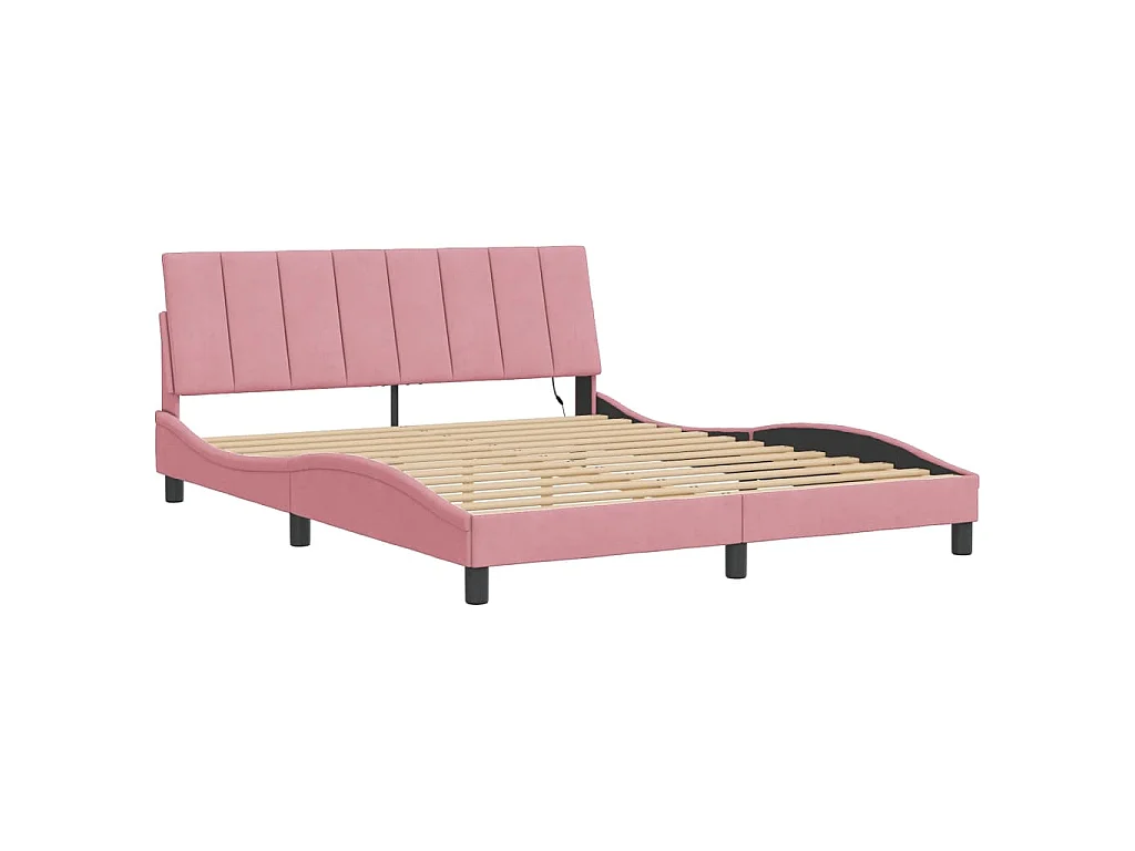 Bettgestell mit LED ohne Matratze "Hanko" Rosa 160x200 cm Samt