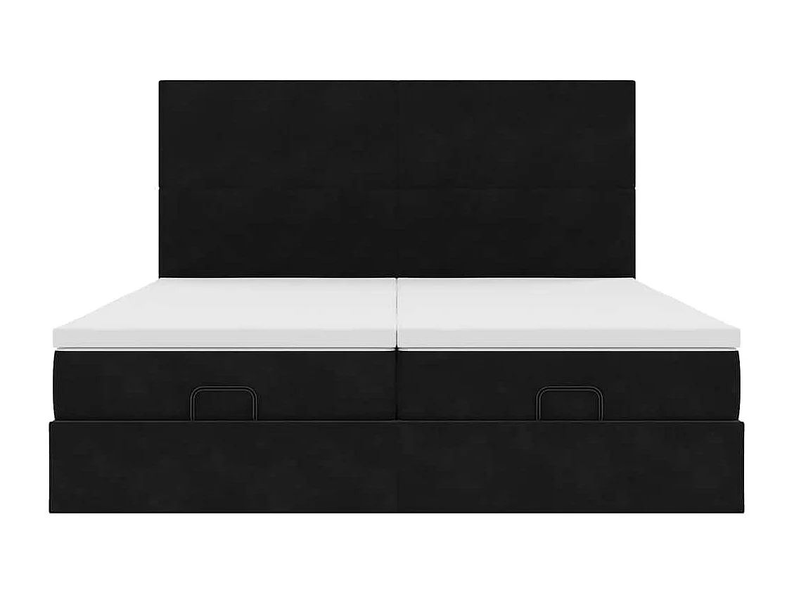 Struttura Letto Pouf con Materassi Nero 180x200 cm in Velluto