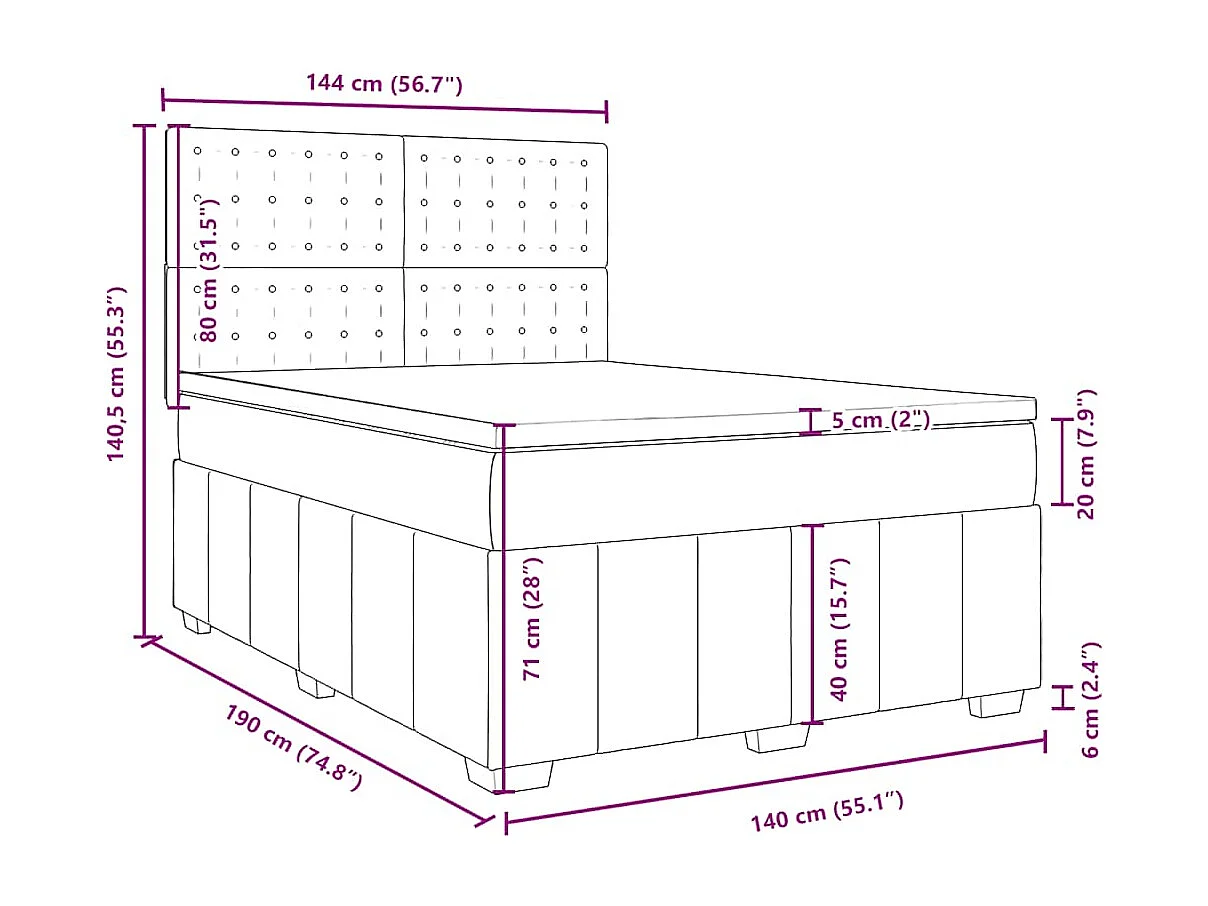 Boxspring met matras stof donkerbruin 140x190 cm