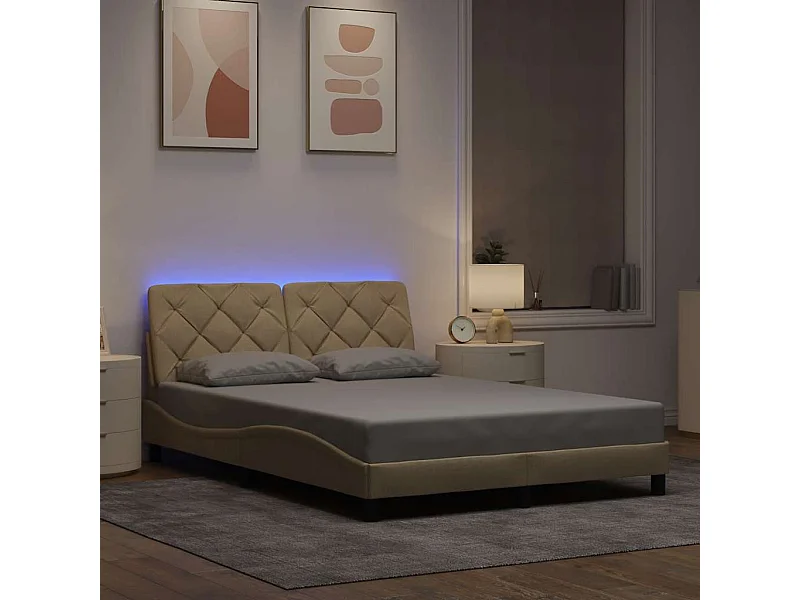 Giroletto con LED senza Materasso Crema 140x190 cm in Tessuto