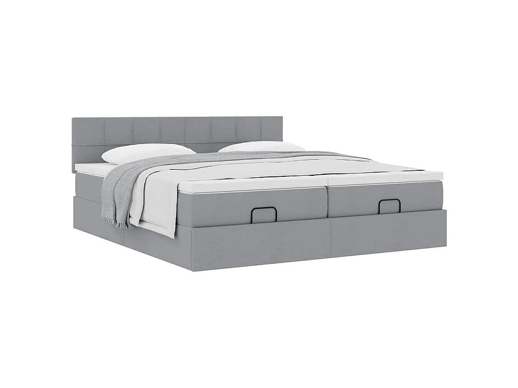 Ottoman-Bett mit Matratzen Hellgrau 160x200 cm Stoff