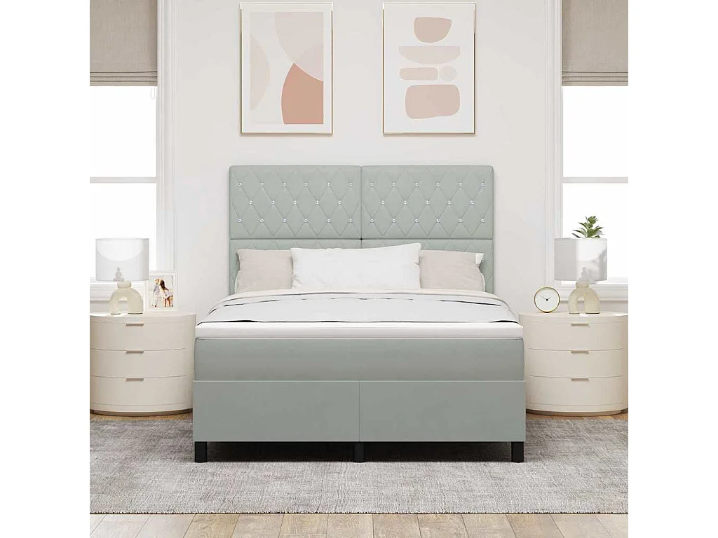 LED Box Spring Bed met matras Lichtgrijs 140 x 190 cm Fluweel