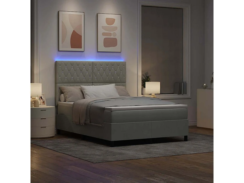 LED Box Spring Bed met matras Lichtgrijs 140 x 190 cm Fluweel