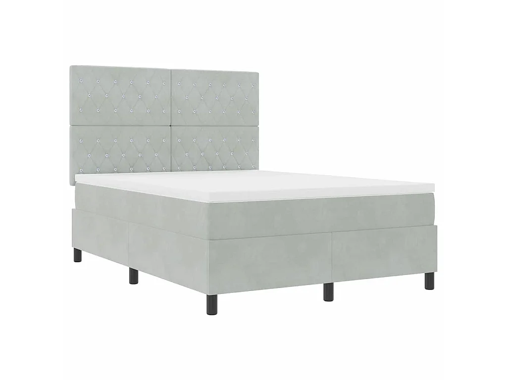 LED Box Spring Bed met matras Lichtgrijs 140 x 190 cm Fluweel