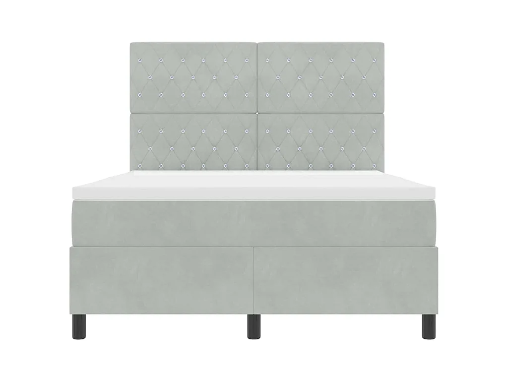 LED Box Spring Bed met matras Lichtgrijs 140 x 190 cm Fluweel
