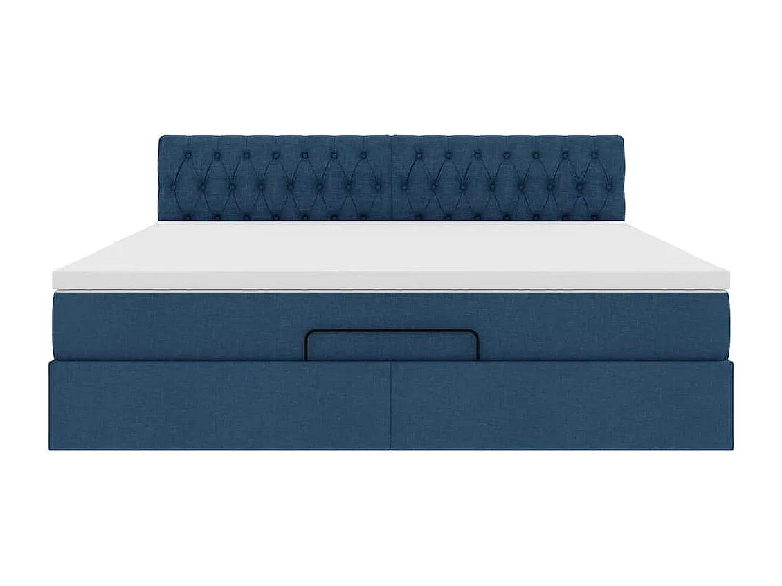 Estrutura de cama otomana  com tecido azul colchão 180x200cm
