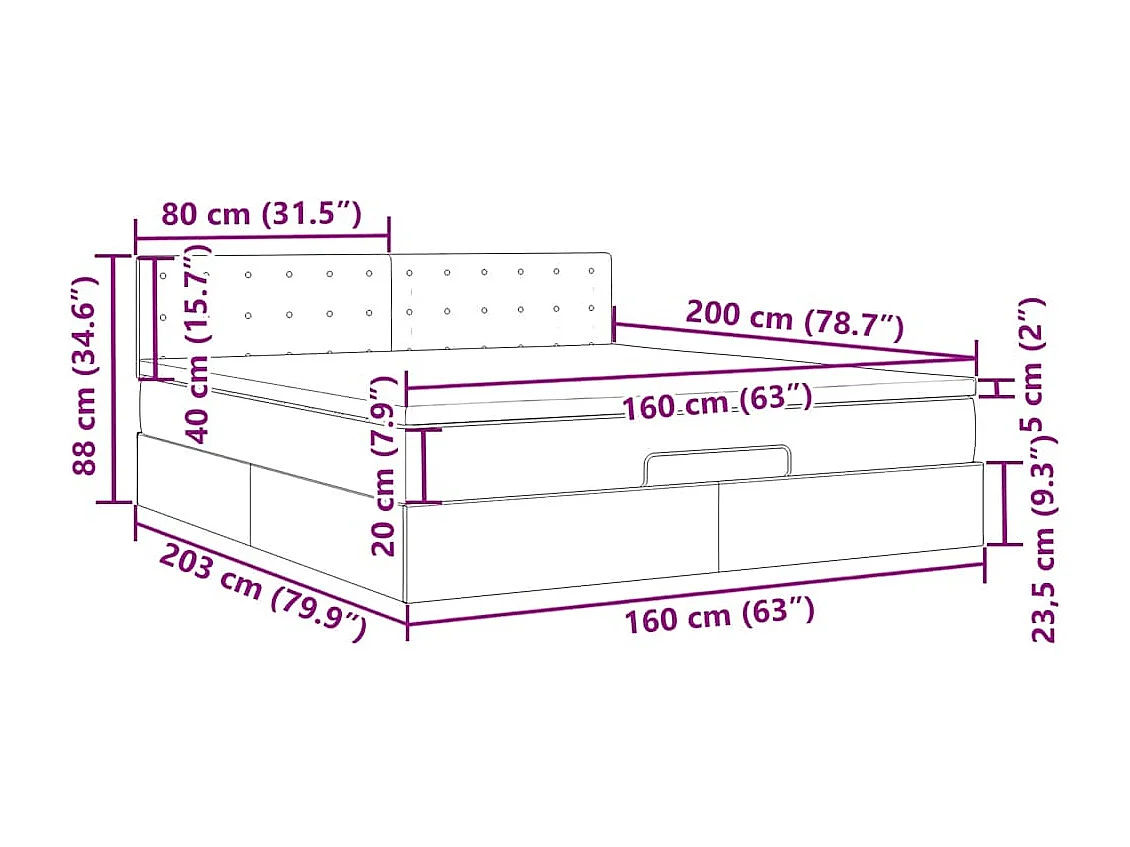 Ottoman-Bett mit Matratze Dunkelgrau 160x200 cm Samt