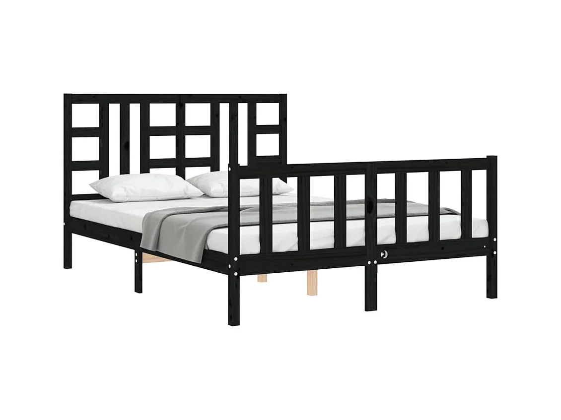 Cadre de lit sans matelas noir 140x190 cm bois de pin massif