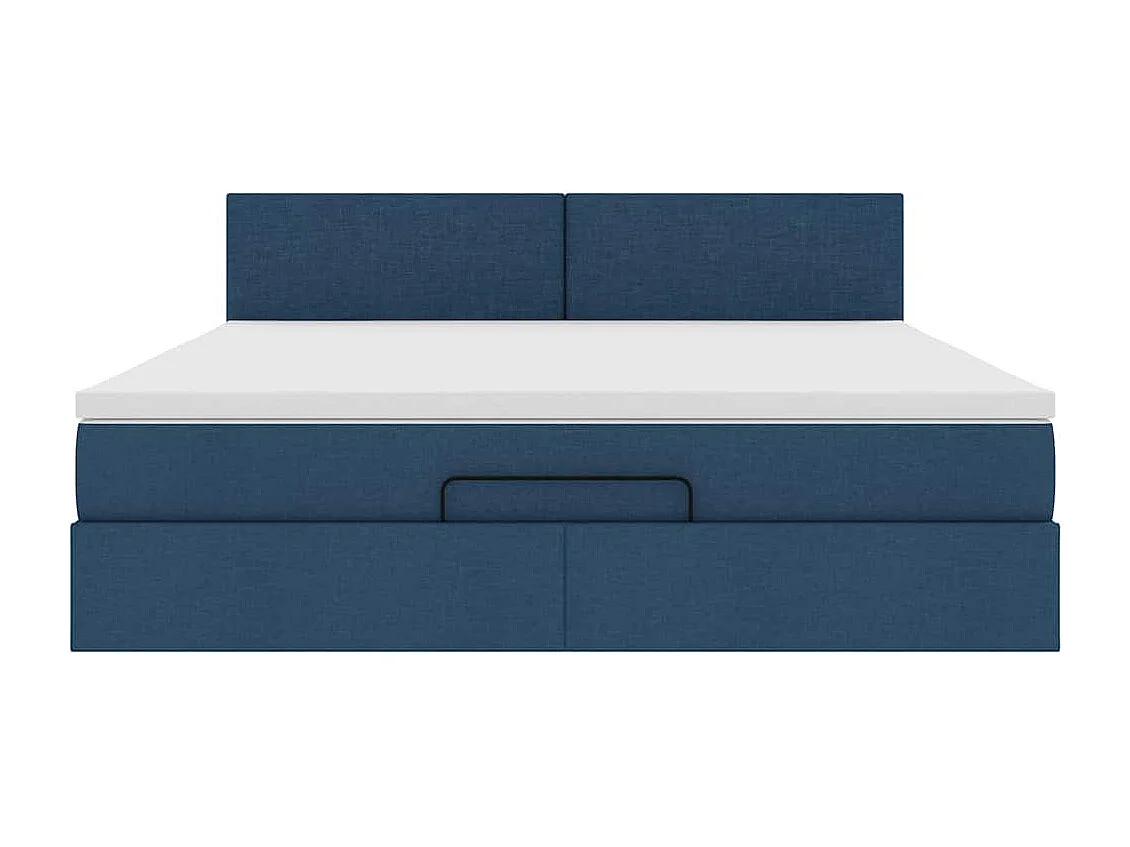 Cadre de lit ottoman avec matelas bleu 160x200 cm tissu