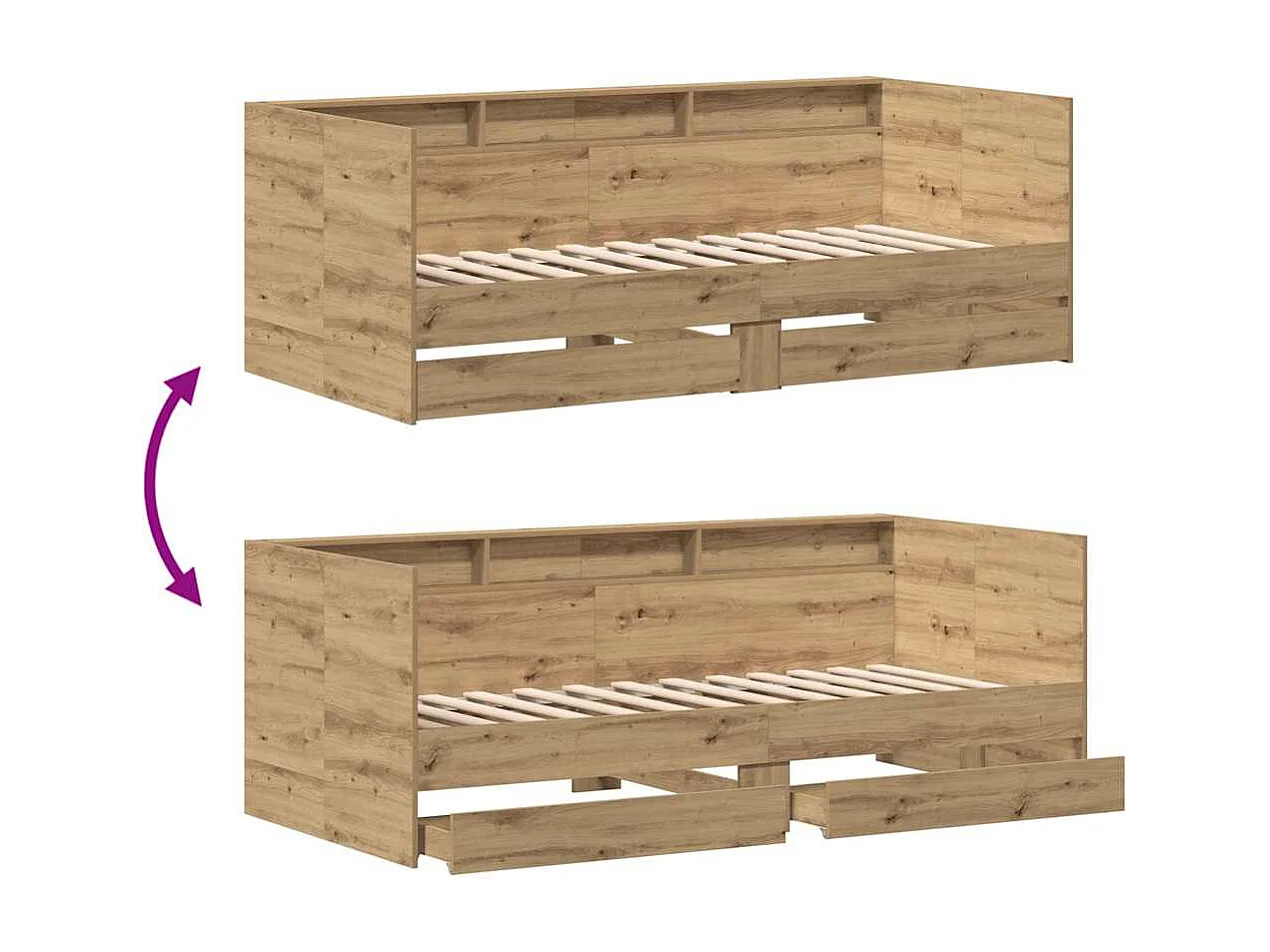 Lit d'appoint Chêne artisanal 90 x 190 cm Bois d'ingénierie