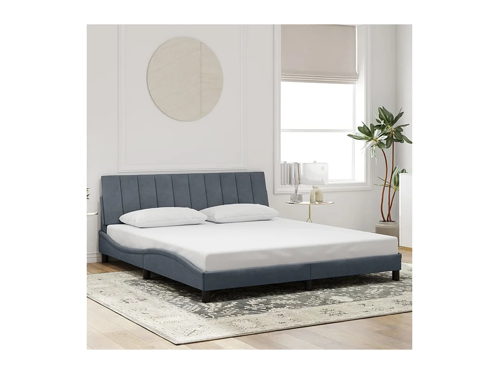Cadre de lit sans matelas Hanko gris foncé 180x200 cm velours