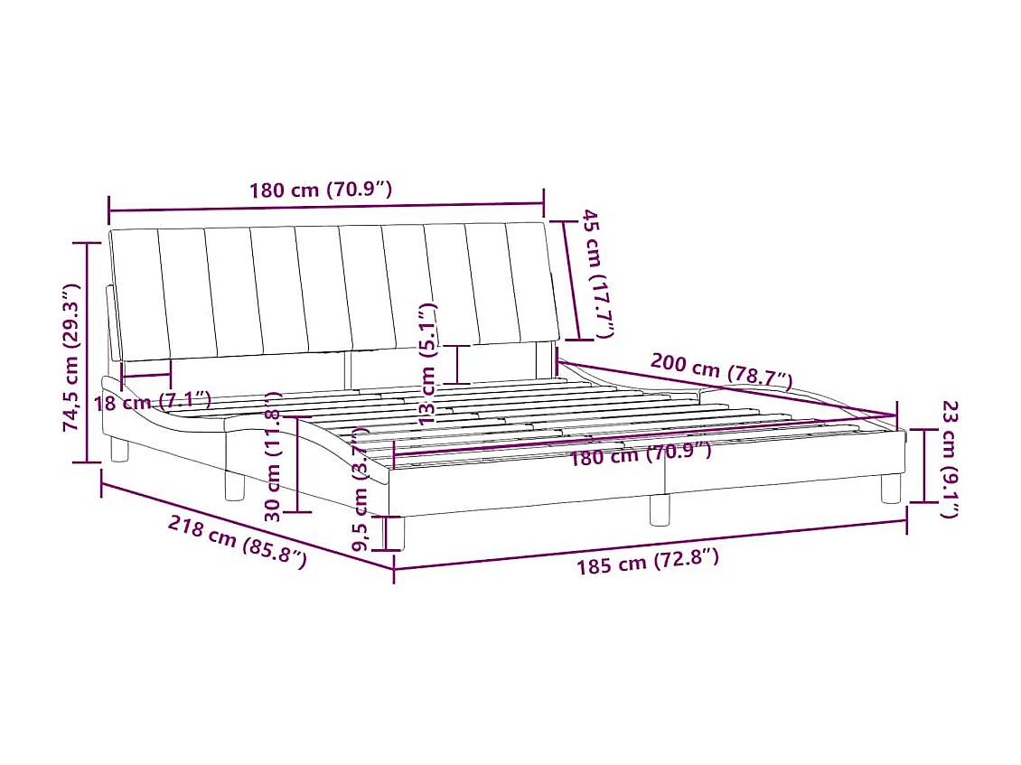Estrutura de cama sem colchão Hanko 180x200 cm veludo cinzento-escuro