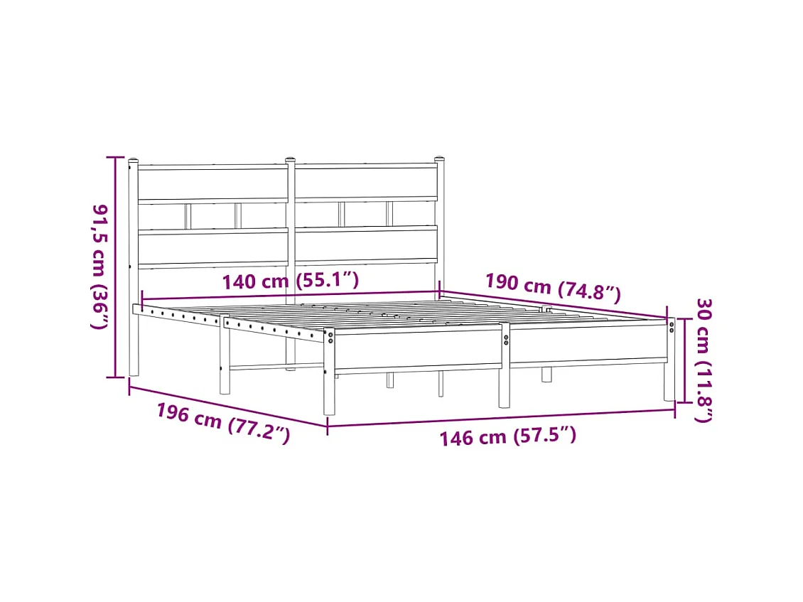Estrutura cama s/ colchão derivados madeira carvalho castanho