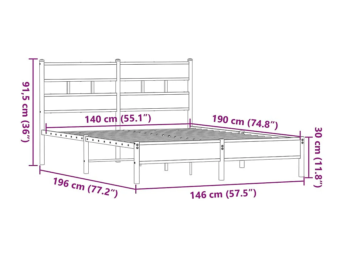 Cadre de lit sans matelas chêne marron 140x190 cm