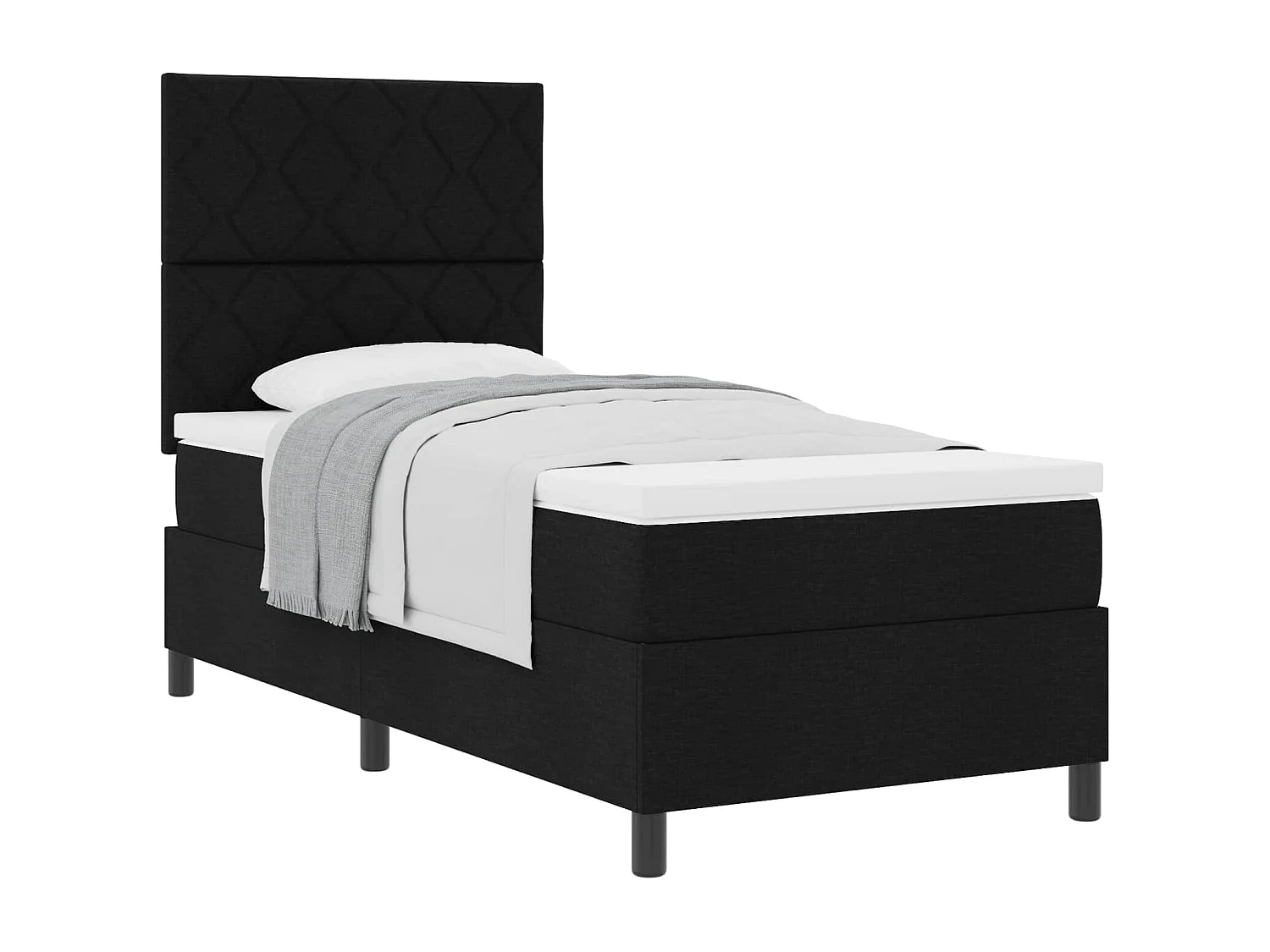 Lit à ressorts avec matelas Noir 90 x 190 cm tissu