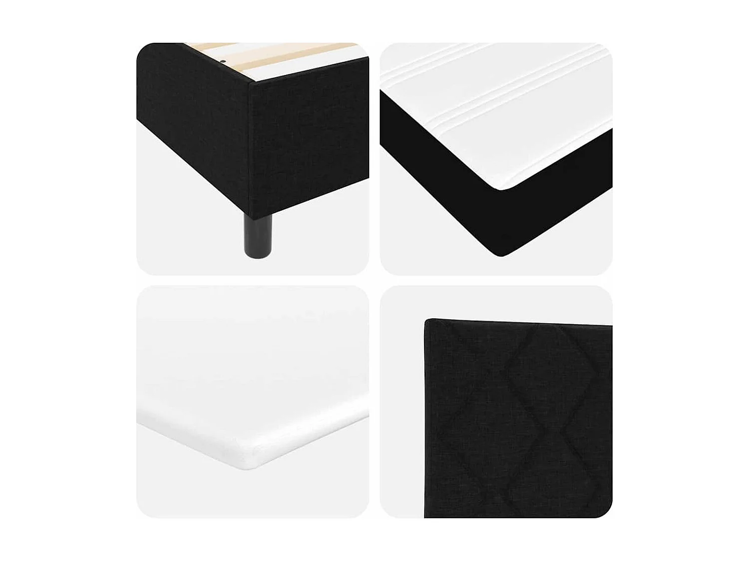 Lit à ressorts avec matelas Noir 90 x 190 cm tissu
