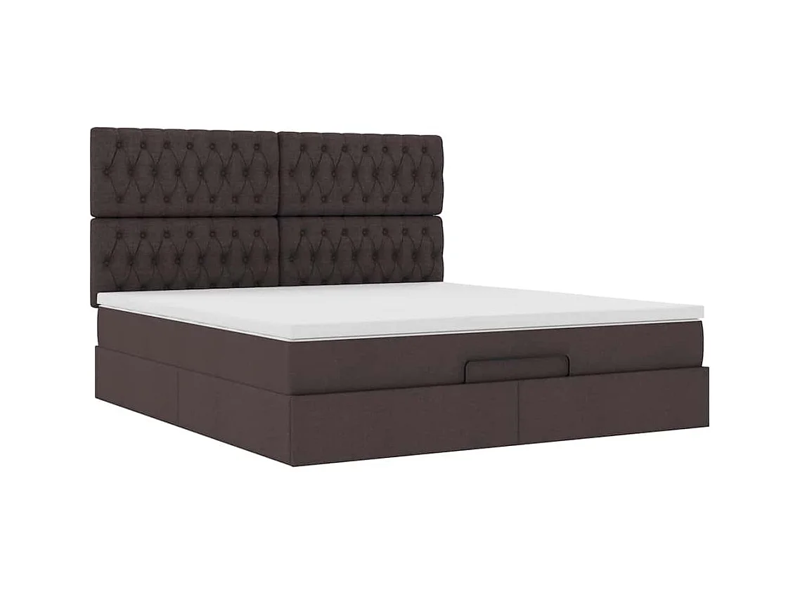 Cadre de lit ottoman avec matelas marron foncé 160x200 cm tissu