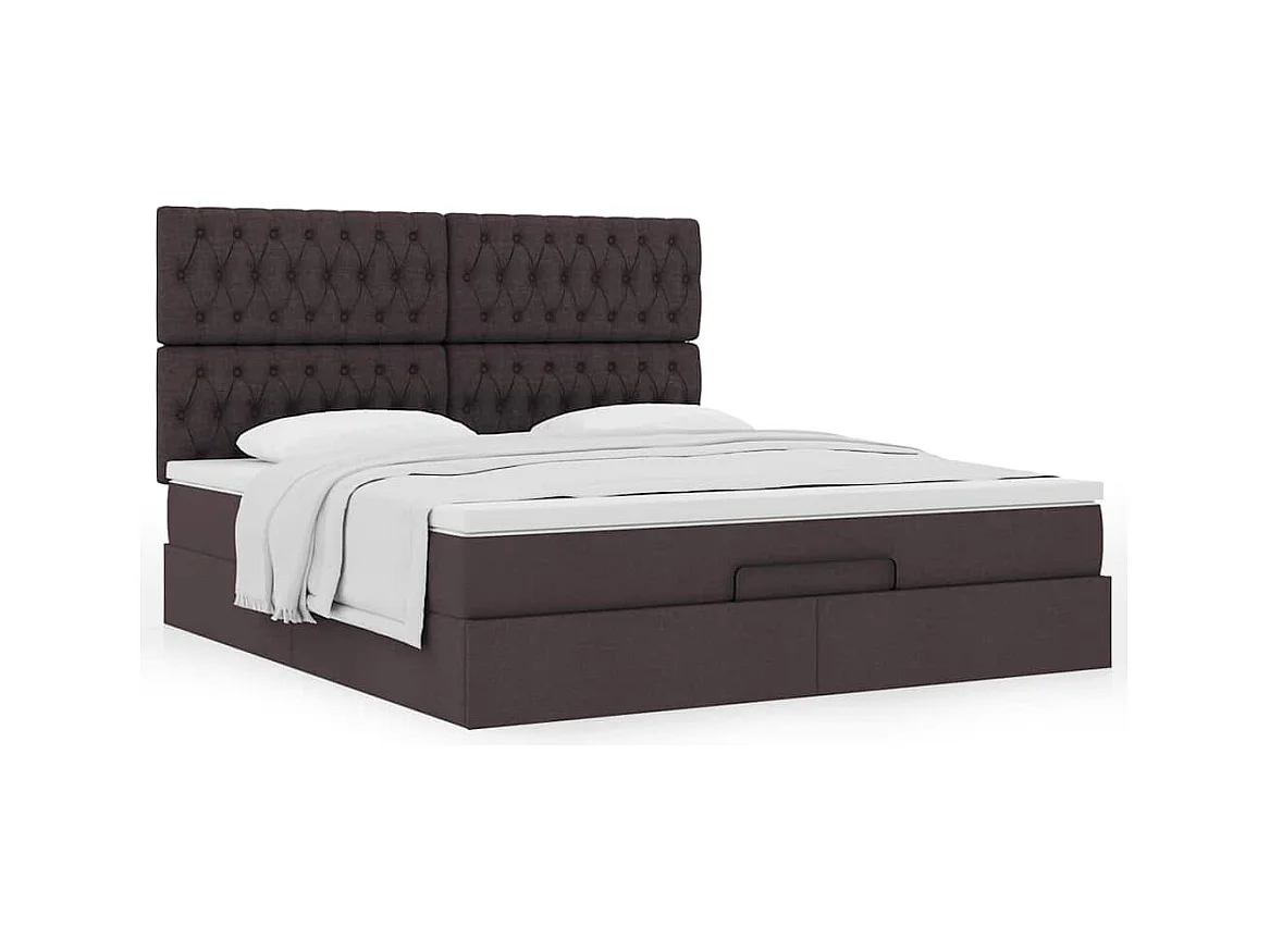 Cadre de lit ottoman avec matelas marron foncé 160x200 cm tissu