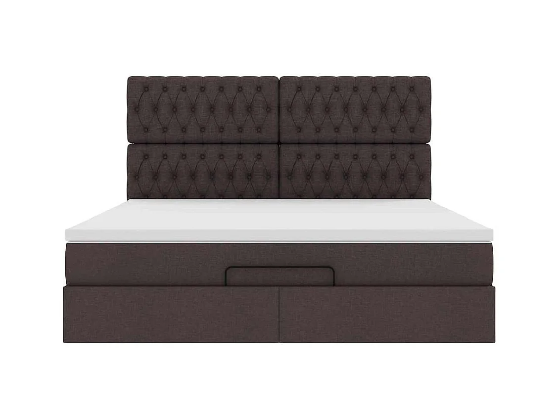 Cadre de lit ottoman avec matelas marron foncé 160x200 cm tissu