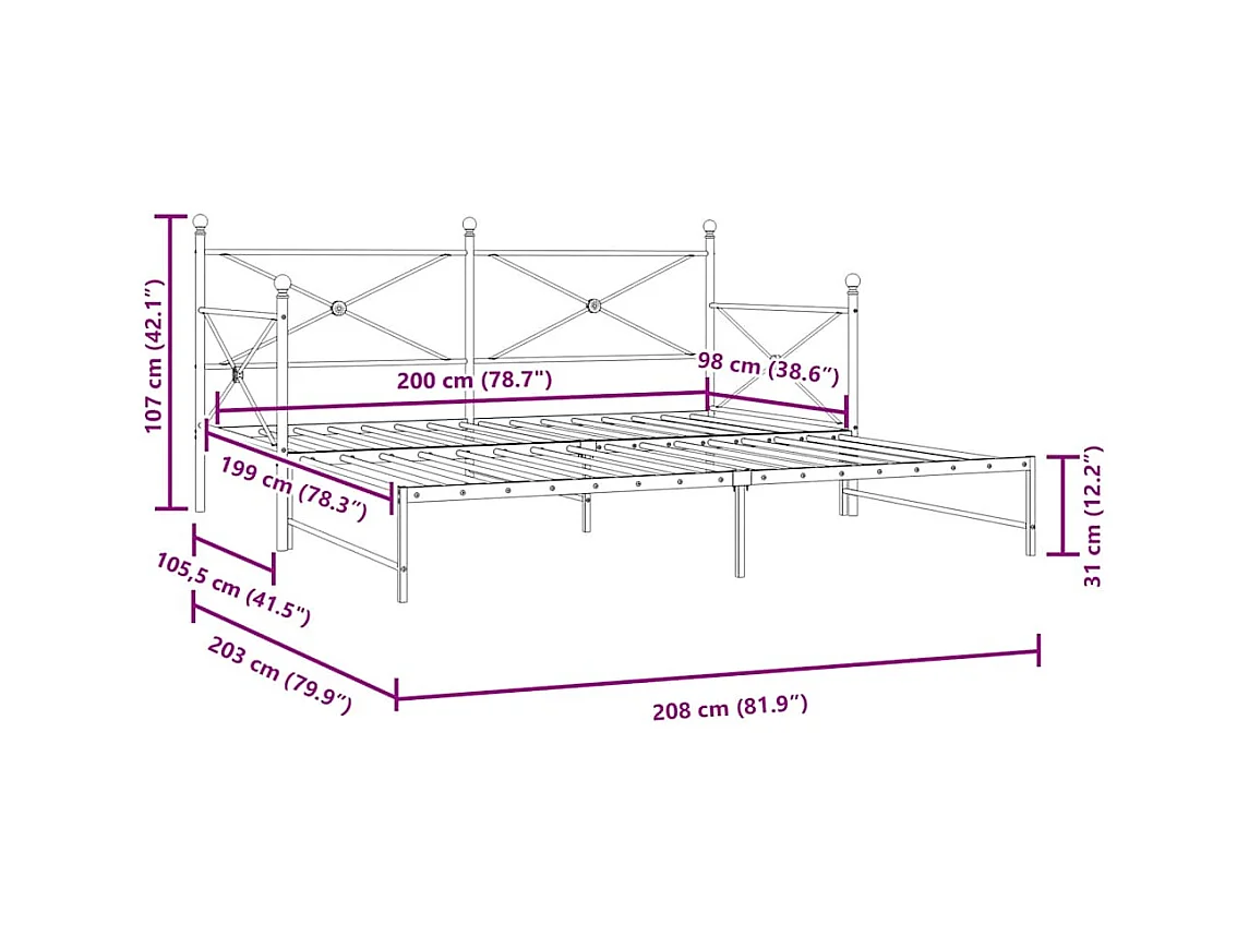 Tagesbett Ausziehbar ohne Matratze Weiß 100x200 cm Stahl