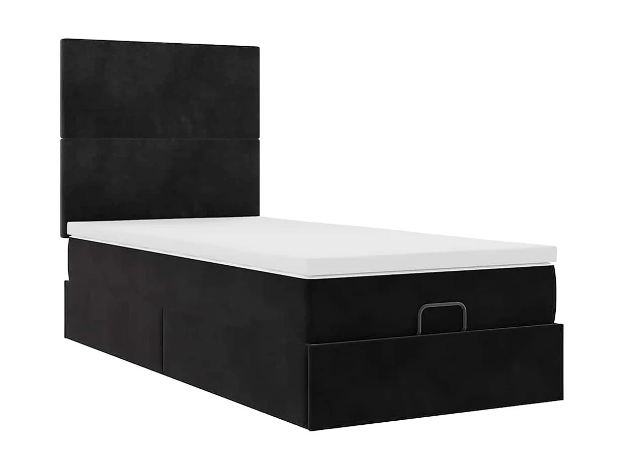 Ottoman-Bett mit Matratzen & LEDs Schwarz 100x200 cm Samt