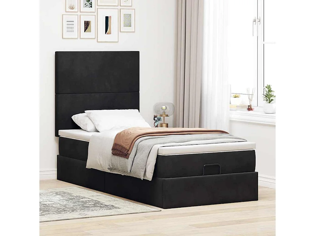 Ottoman bed met matrassen en LED's 100x200cm fluweel zwart