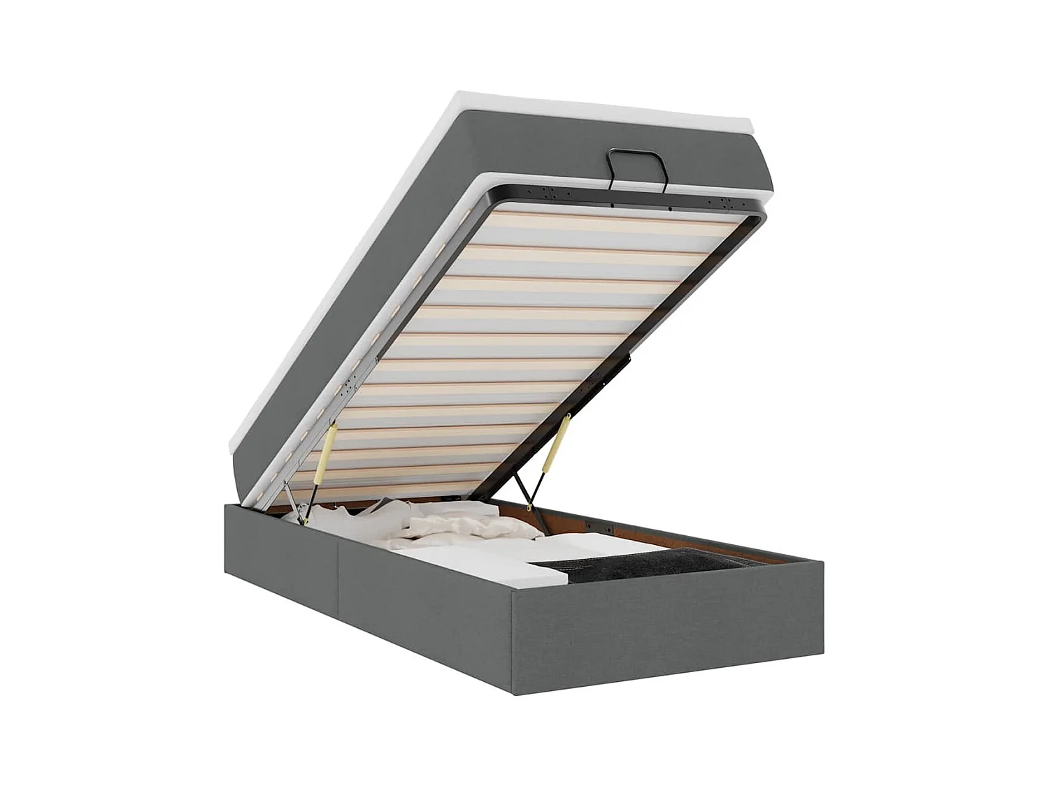 Cadre de lit ottoman avec matelas gris foncé 90x200 cm tissu