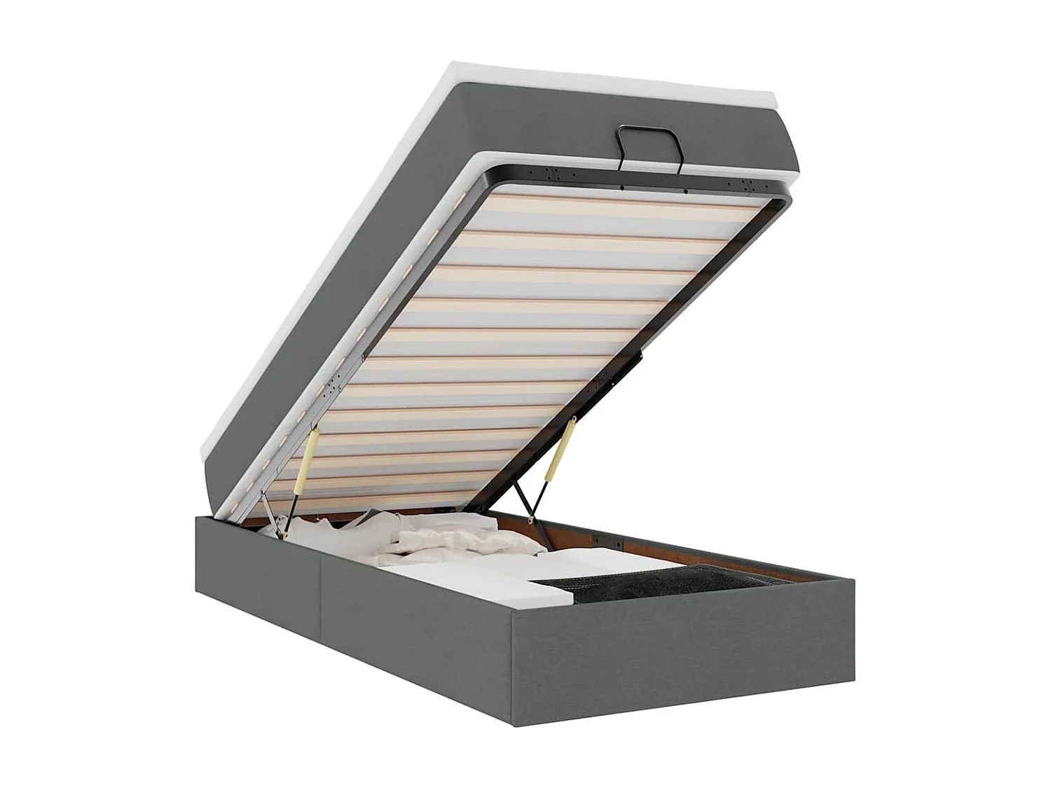 Cadre de lit ottoman avec matelas gris foncé 90x200 cm tissu