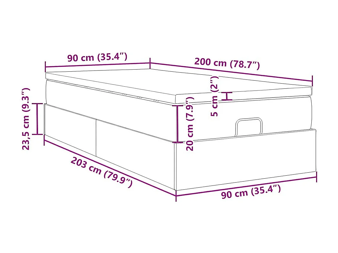 Cadre de lit ottoman avec matelas gris foncé 90x200 cm tissu