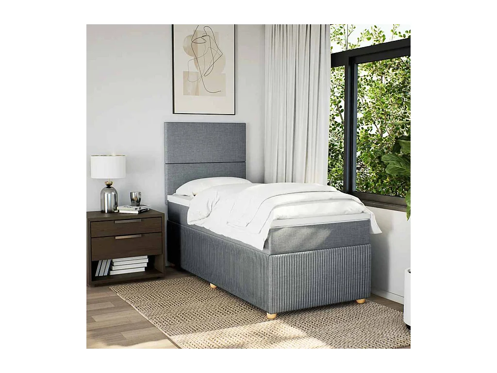 Boxspringbett mit Matratze Hellgrau 90x200 cm Stoff