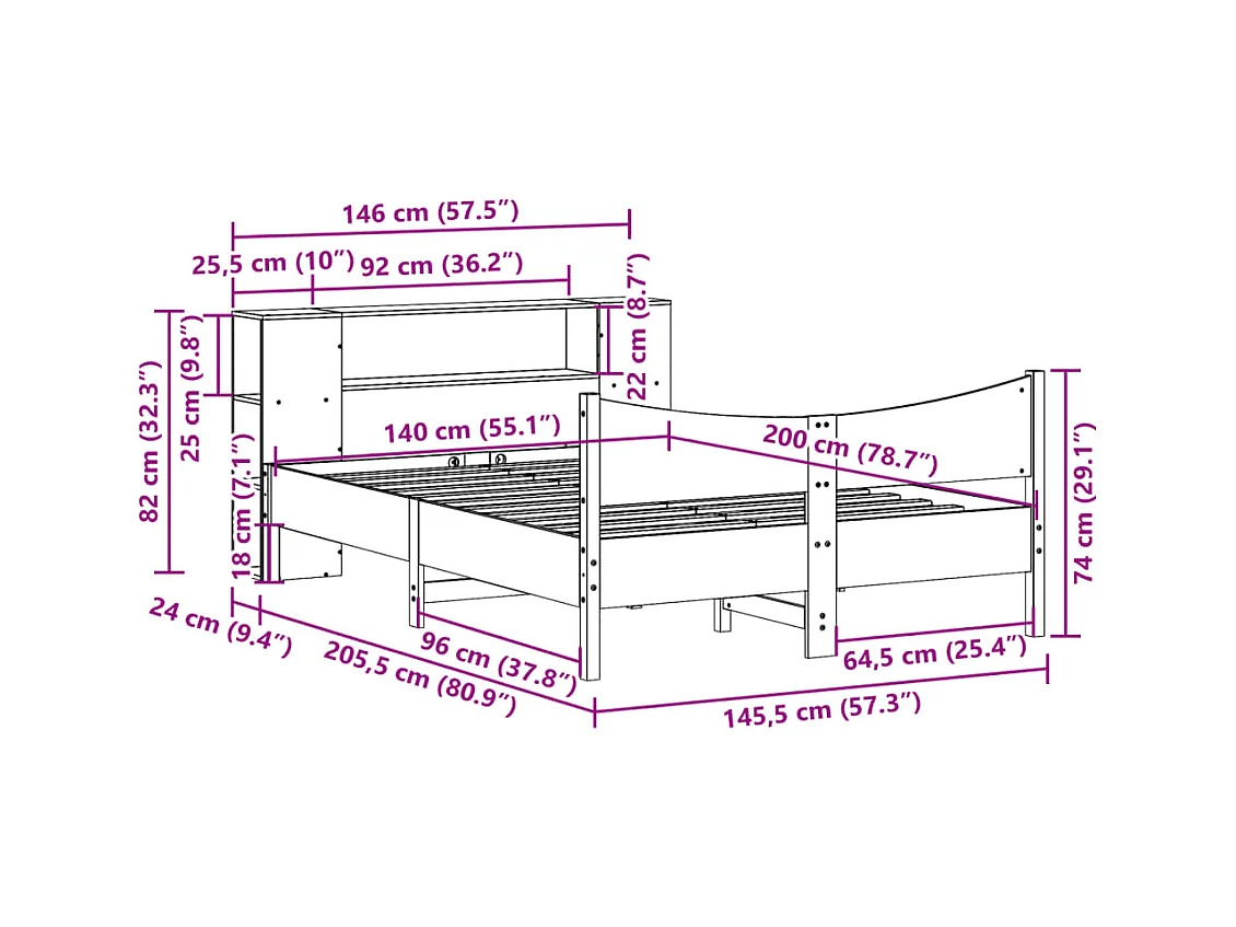 Bedframe zonder matras massief grenenhout wasbruin 140x200 cm